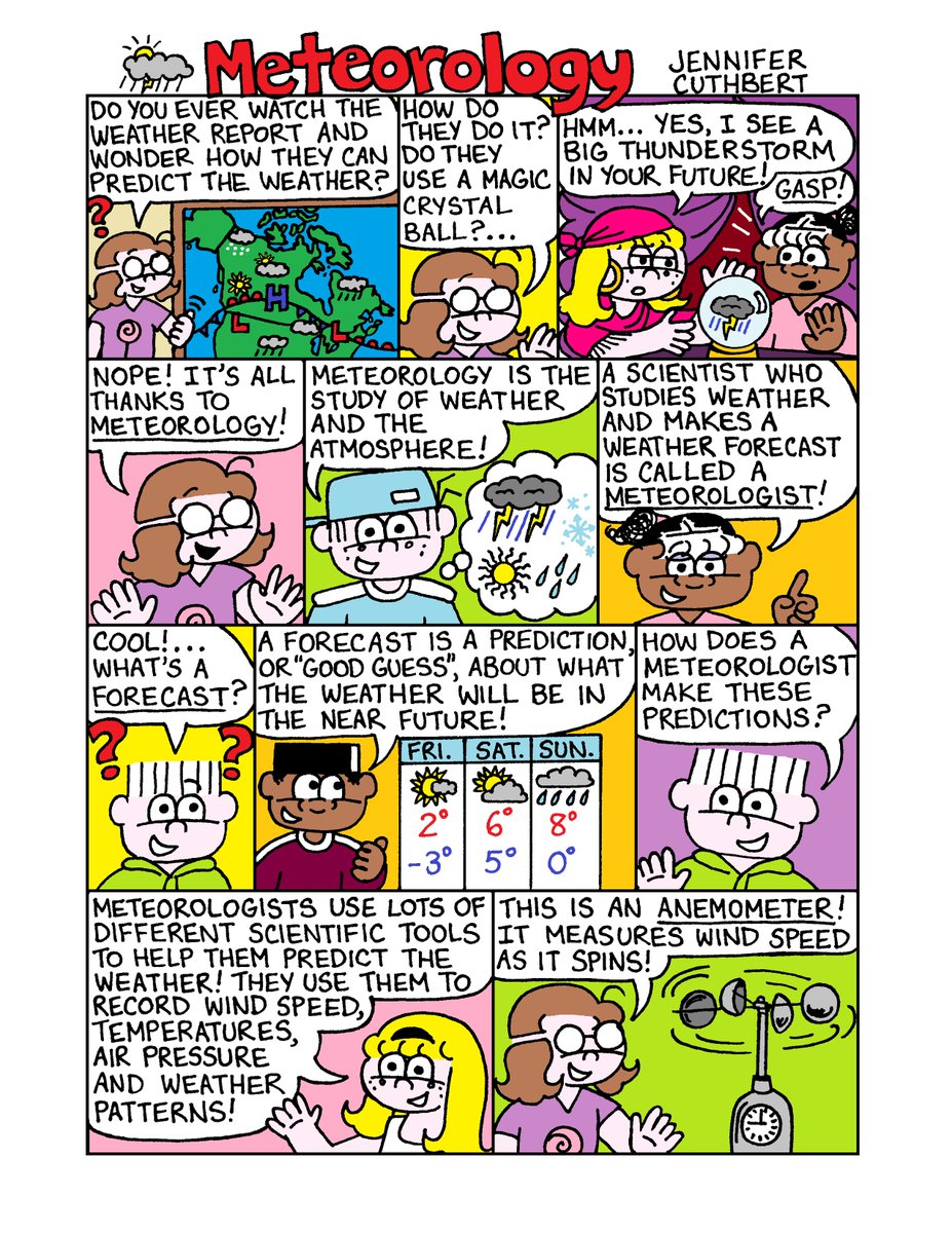 Lollipop_Comics's tweet photo. Learn all about #Meteorology with Lollipop and friends in this week's Wednesday Comic of the Week! 🌧️❄️🌞#adventuresoflollipop #kids #kidlit #kidscomics #indiecomics #webcomicwednesday #weather #weatherforkids #stem #stemforkids #STEMeducation https://t.co/yXeCYK5U4Q