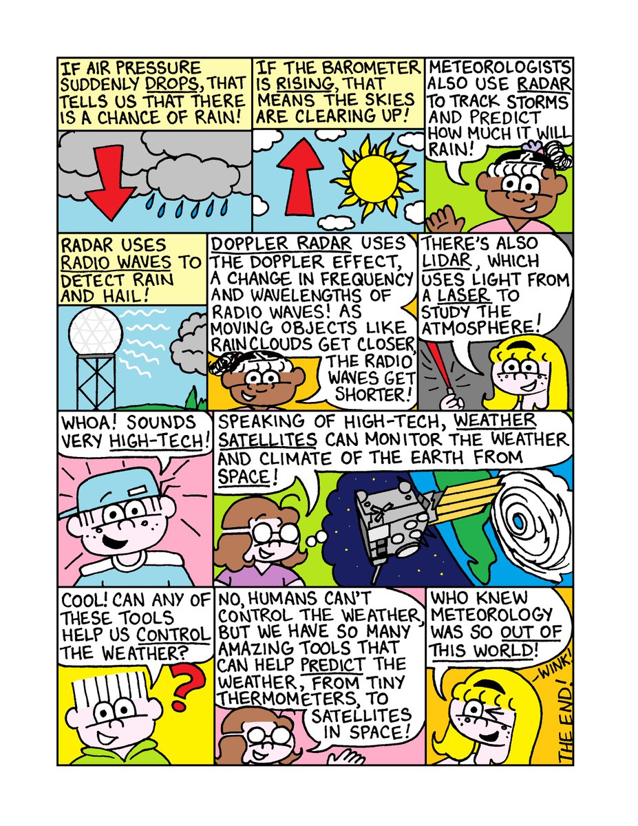 Lollipop_Comics's tweet photo. Learn all about #Meteorology with Lollipop and friends in this week's Wednesday Comic of the Week! 🌧️❄️🌞#adventuresoflollipop #kids #kidlit #kidscomics #indiecomics #webcomicwednesday #weather #weatherforkids #stem #stemforkids #STEMeducation https://t.co/yXeCYK5U4Q