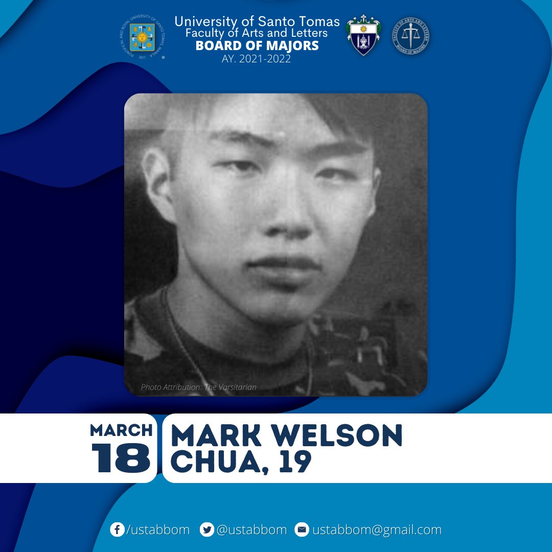 This day, 21 years ago, fished out from the Pasig River was the body of Mark Welson Chua rolled in a carpet with the classic silver-colored packaging tape. This case resulted in the abolition of mandatory ROTC.

#RememberMarkWelsonChua
#NoToMandatoryROTC
#BeyondOurMajors