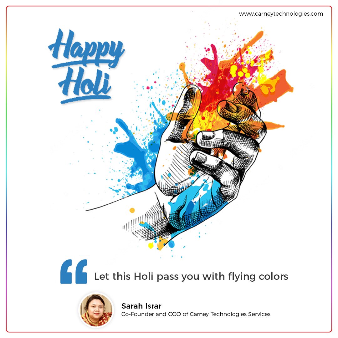 SarahIsrarTweet's tweet photo. Let's throw out the colors in the air you want to paint your life in. Wishing you a blastful 'Holi hai' from the Carney family #holi #holi2022 #holigreetings #WeAreDigitalCarney https://t.co/Xuieb6RVoZ