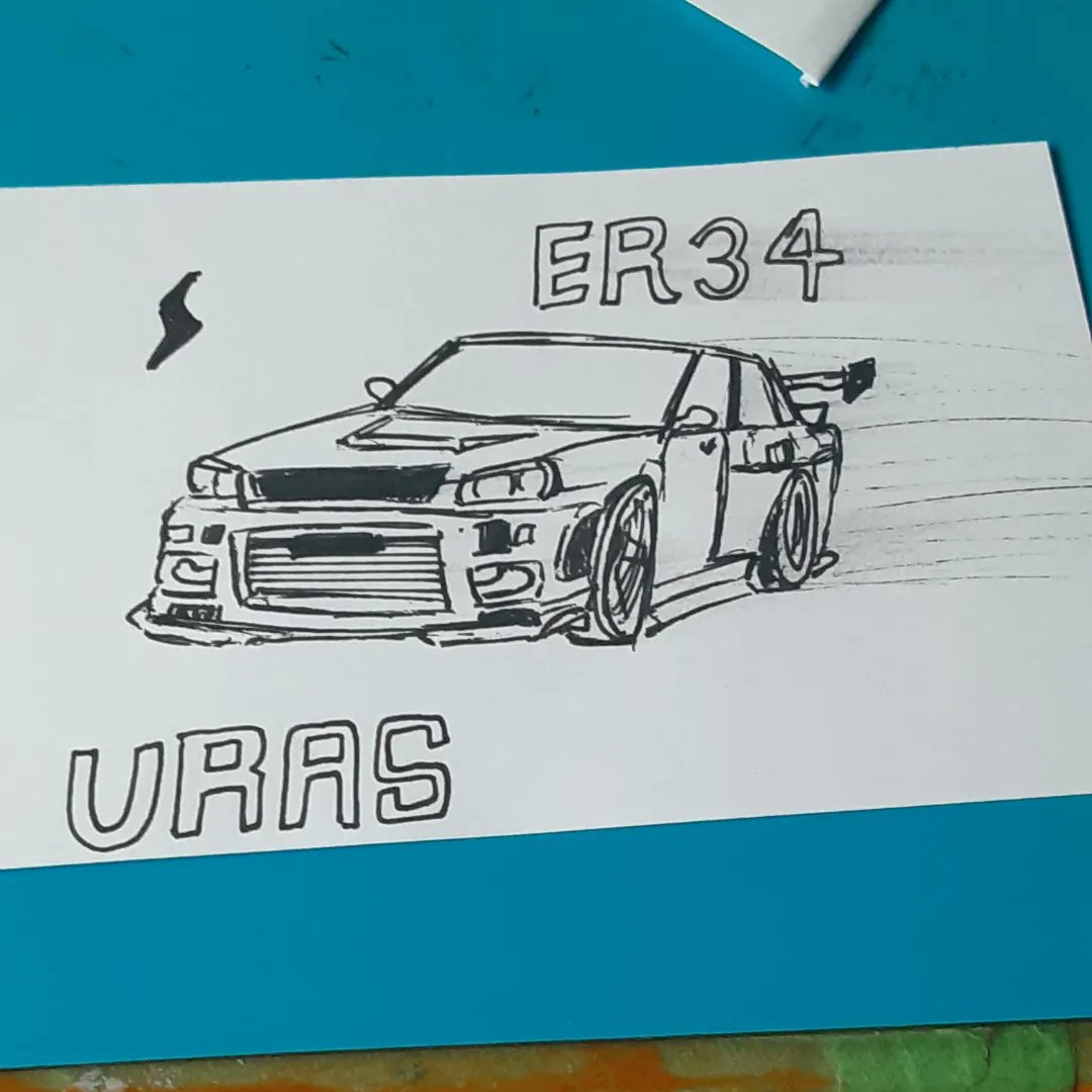 RGvn9330u4's tweet photo. URASのER34 SKYLINEはかっこよかー💫 #UARS #車のイラスト #SKYLINE #ER34 #車マニア https://t.co/Bsb8FbXphR