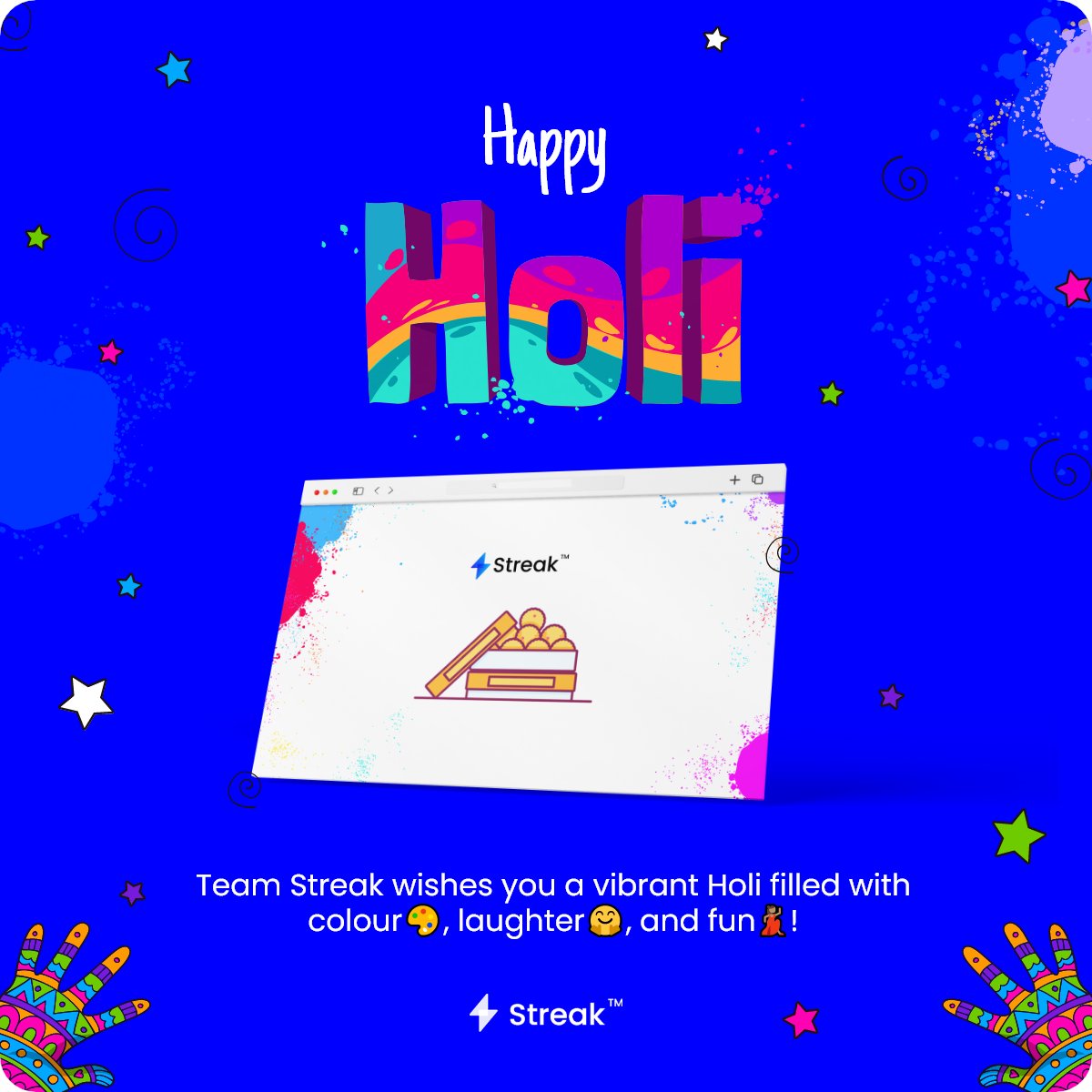 StreakTech's tweet photo. Wishing you all a very happy Holi. We hope the canvas of your life is painted with beautiful colors and your P&amp;L with a vibrant green.🎉🥳

#StridingWithStreak #Holi2022 #HappyHoli https://t.co/bg997mUJcd