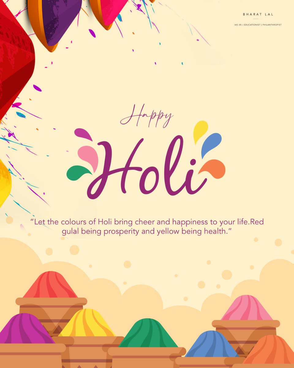 lalbharat57's tweet photo. Best wishes to all for a very happy Holi. May the bright hues of the festival of colours bring everyone's life hope, happiness, and positivity. #HappyHoli https://t.co/Gdu5IsABGy