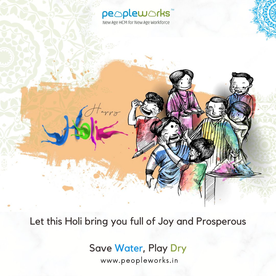 PeopleWorksBiz's tweet photo. Wishing you all a Happy and colorful Holi. May your Holi celebrations this year be memorable! #peopleworks #holi2022 #HappyHoli #holicelebration #holicreative #HRMS #HR https://t.co/fTqbgrnGEC