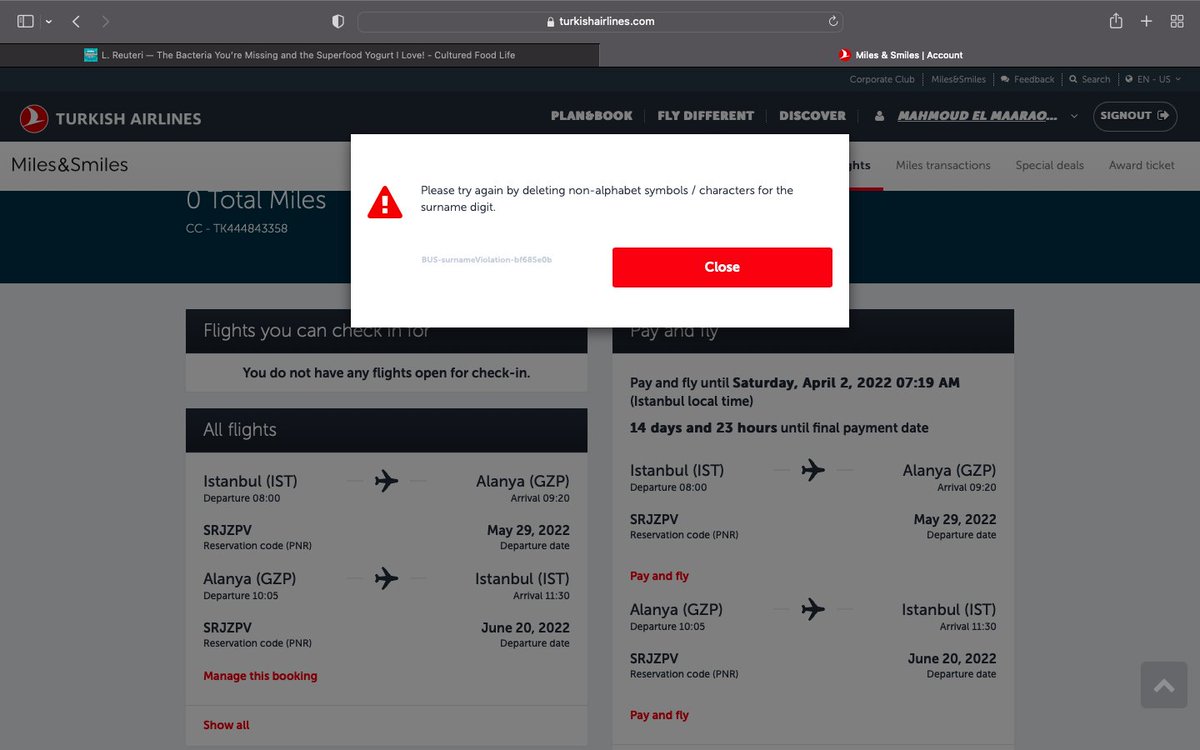 MdMaarawi's tweet photo. @TK_HelpDesk Hello
I cannot book online
I get this error every time I try to pay
and the option to fix the surname is greyed out (unavailable) https://t.co/QVaK1U0jA1
