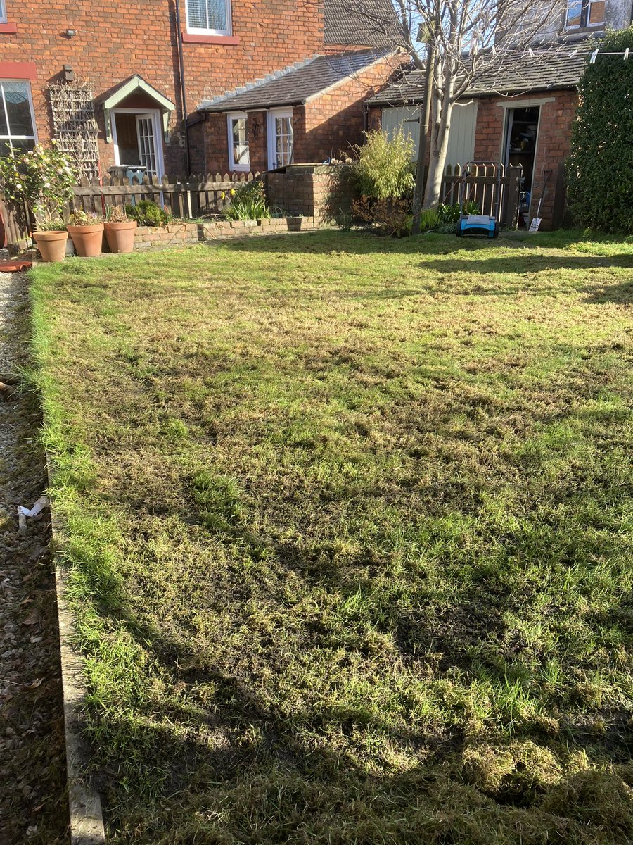Northlakesuk's tweet photo. Second run scarifying the lawn it now looks even worse than last week will throw a bit of grass seed down on it and be reet eh #landscapeday https://t.co/jpgiOmK0KB