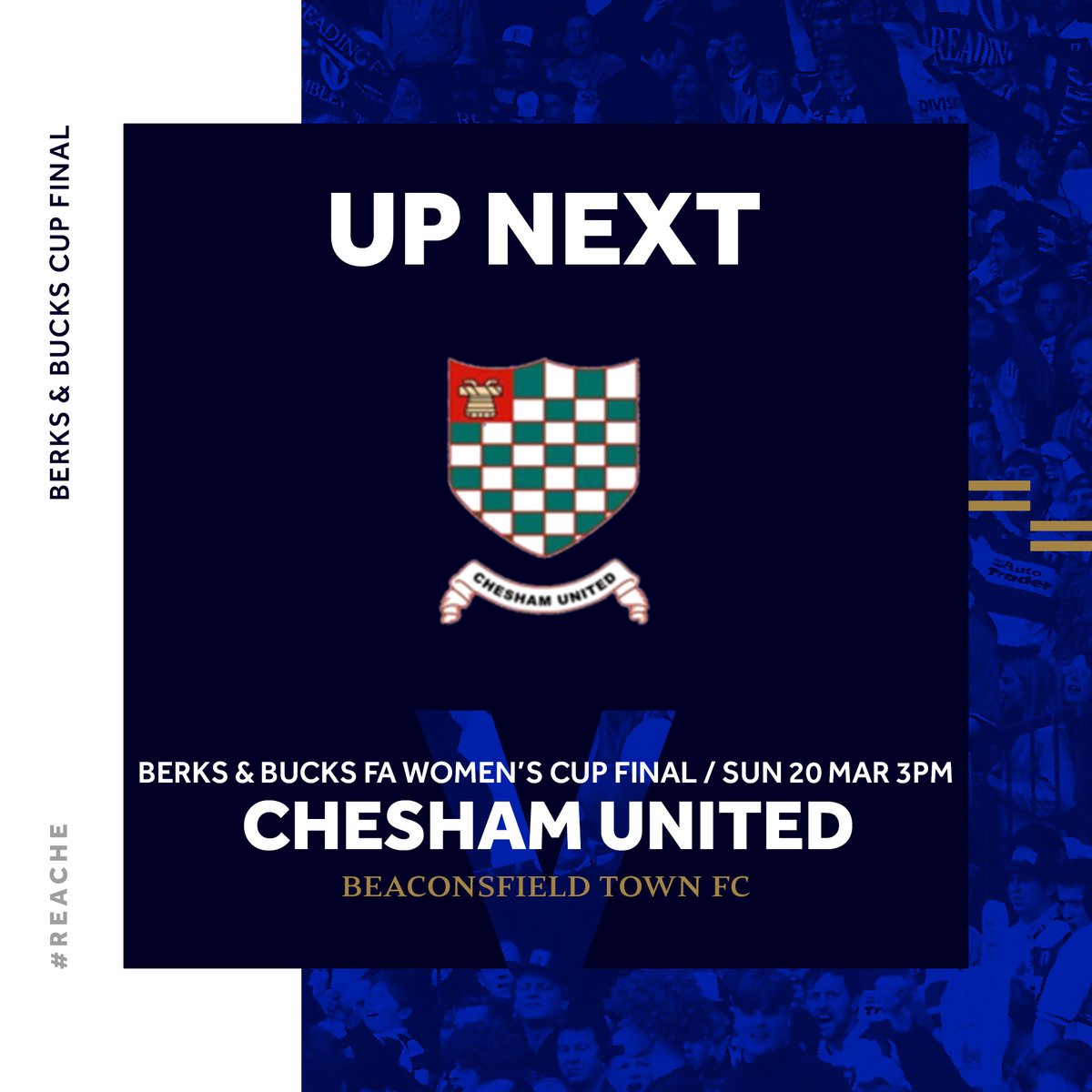 𝗖𝗼𝗺𝗲 𝗮𝗻𝗱 𝗰𝗵𝗲𝗲𝗿 𝗼𝗻 𝗼𝘂𝗿 𝗮𝗰𝗮𝗱𝗲𝗺𝘆!

As the first-team has the weekend off, come and support our academy in the Berks &amp; Bucks Cup Final!

🆚 Chesham United Ladies
📍 Beaconsfield Town FC
📆 Sunday 20th March
⏰ 3pm
🎫 £5 Adults, £3 Children, U5's Free