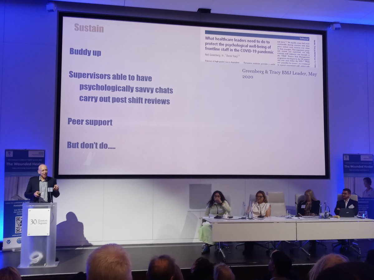anna_annabav's tweet image. #WoundedHealer22
Great to listen to @ProfNGreenberg about the impact of psychologically savvy conversations, peer support and the importance of good supportive direct leads / supervisor. Also PIES approach to support while at work.