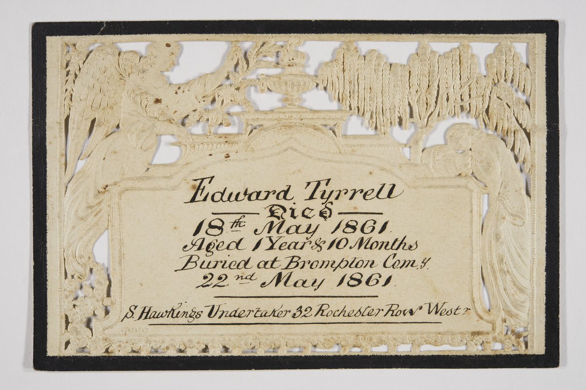 nfmtcribb's tweet photo. Mourning Cards were distributed after the funeral to mourners or sent to those who could not attend. They were often displayed in people's homes. 

This beautiful collection were sent to mourn three children, all from the same family, between 1861-1871. 

#NationalFuneralMuseum https://t.co/3o5qfVnUjC
