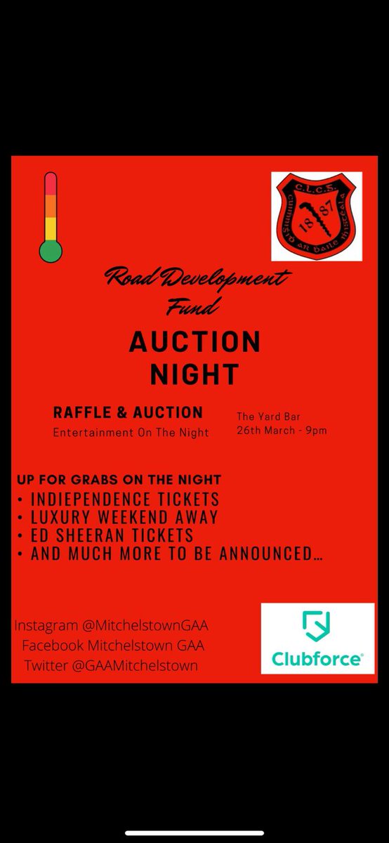 Mitchelstown GAA Road Development fundraiser Next Sat 26th <a href="/WalshsBar/">Walshs Bar</a>. Donations and draw entry can be done at below link ❤🖤❤🖤 mitchelstown-gaa.sumup.link