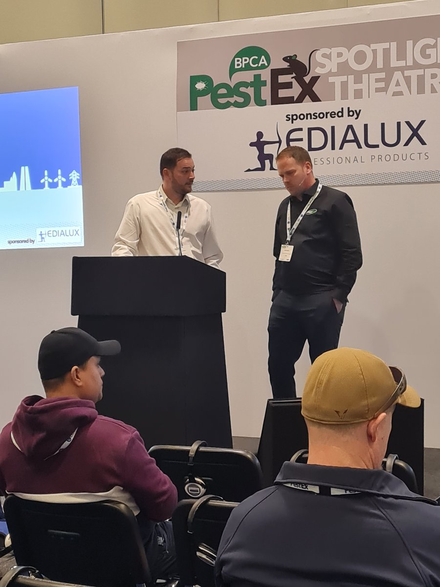 EWS_PestControl's tweet image. Good to see our very own EWS Group | Eco Worldwide Solutions UK Country Manager Sean Byrne up on the stage with Chris Frappell from Pestfix at the  BPCA PestEx in London yesterday talking about the effectiveness and the procedures of the Bird Laser system.