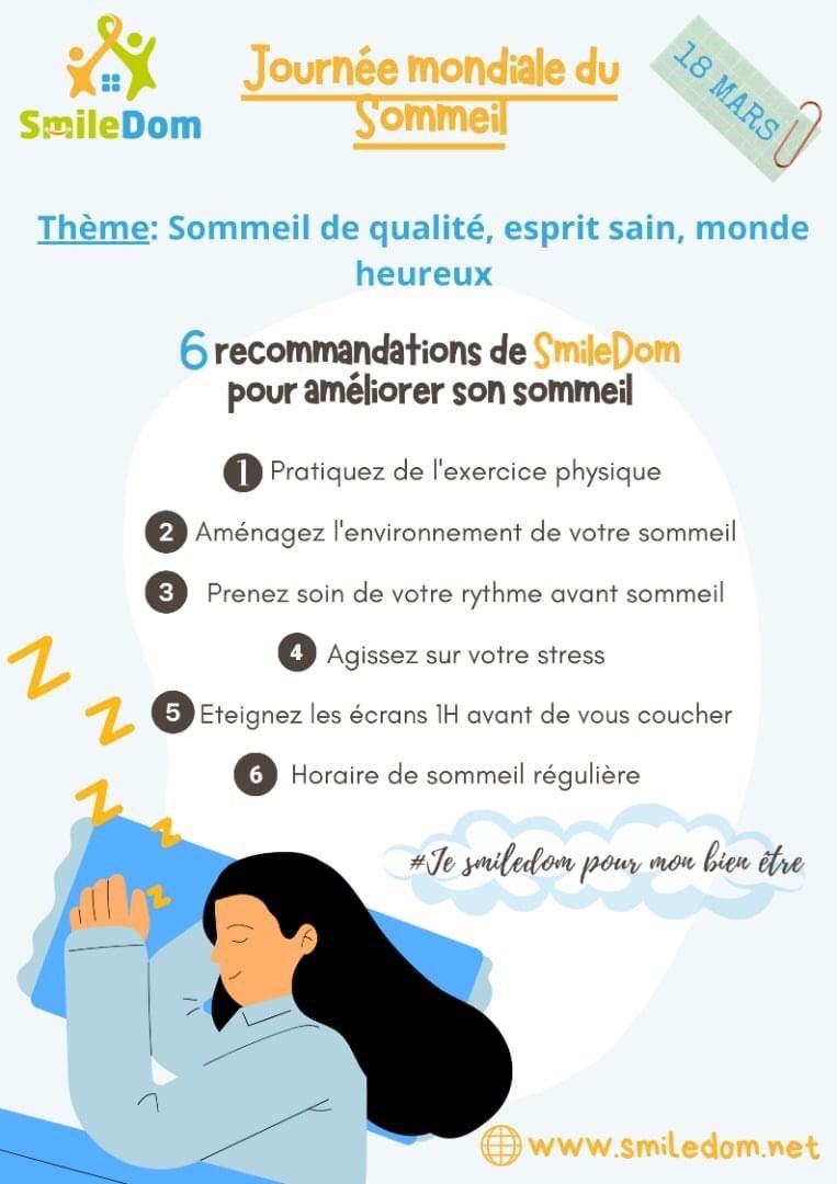 kenfack2_kelly's tweet photo. Ce vendredi 18 mars, se célèbre la journée internationale du sommeil qui est un évènement annuel prévu pour être une célébration du sommeil et un appel à l’action sur les questions importantes liées au sommeil. Cet évènement vise à diminuer le fardeau des problèmes de sommeil. https://t.co/V6iFSMGr9X