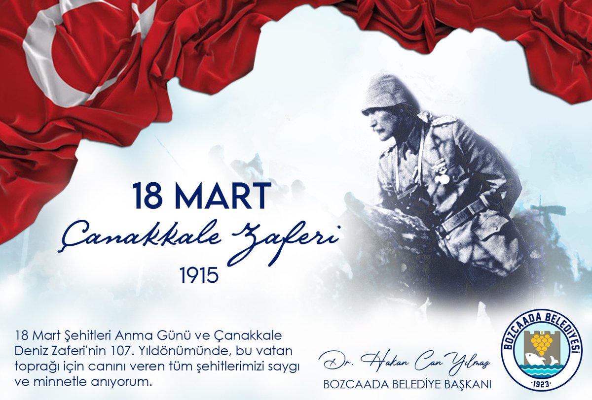 Bundan 107 yıl önce Çanakkale'nin geçilmez olduğunu tüm dünyaya gösteren Gazi Mustafa Kemal ATATÜRK ve dava arkadaşları ile;

Tutsak olarak yaşamaktansa, onurlu bir şekilde ölmeyi tercih eden kahraman şehitlerimizin aziz hatıraları önünde saygıyla eğiliyorum.

#18Mart #bozcaada