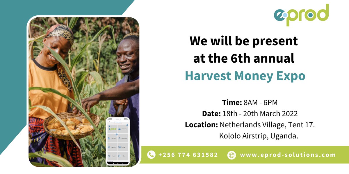 We are all set and ready at the #HarvestMoneyExpo that is taking place today till the 20th of March 2022 in Kololo Airstrip, Uganda from 8am till 6pm. Stop by our stand (Netherlands Village, Tent 17) and learn more about our supply chain management system for agribusinesses.
