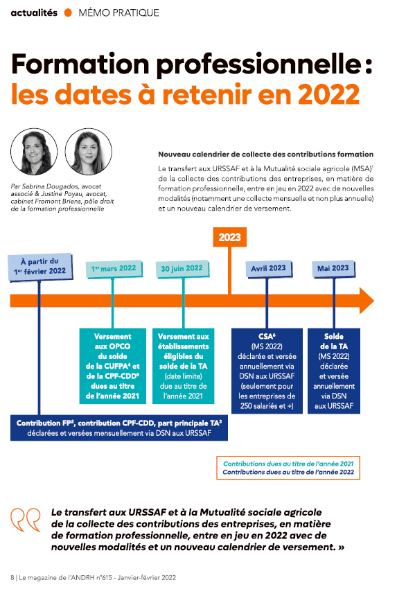 FromontBriens's tweet photo. 📰 ARTICLE | Formation professionnelle : les dates à retenir en 2022
🔎 Sabrina Dougados et Justine POYAU vous proposent les dates à retenir en 2022 pour la Formation professionnelle dans le numéro de janvier-février du magazine de l'ANDRH🎯
#FromontBriens #VisionMaker #droit https://t.co/6Vmdhq4bQJ