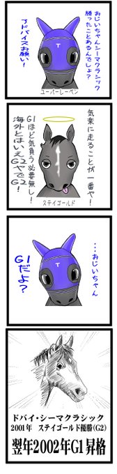 ユーバーレーベンとステイゴールド
かわいい孫娘にドバイシーマクラシックのアドバイスをするおじいちゃん

こういうタイミングも含めてステイゴールドは愛されている 
