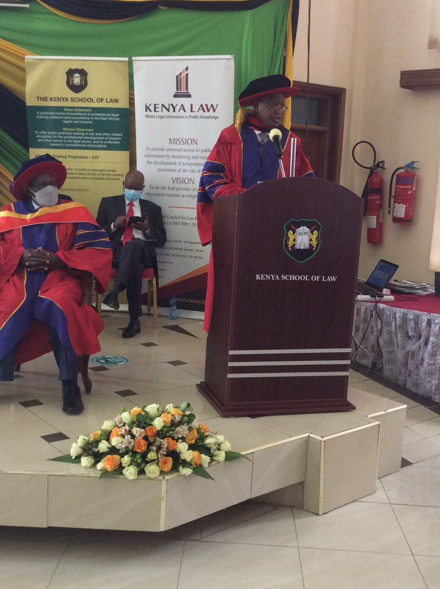 SchoolofLawKE's tweet photo. #HappeningNow Chief Guest the Hon Justice (Rtd) P. Kihara Kariuki, the Attorney General of the Republic of Kenya, sharing his remarks. “lawyers has a greater role in applying the rule of law, and preserving democracy”. 

#KSL6thGraduationandPrizeGivingCeremony 
#Classof2020/21 https://t.co/x9AXN5Yu4F