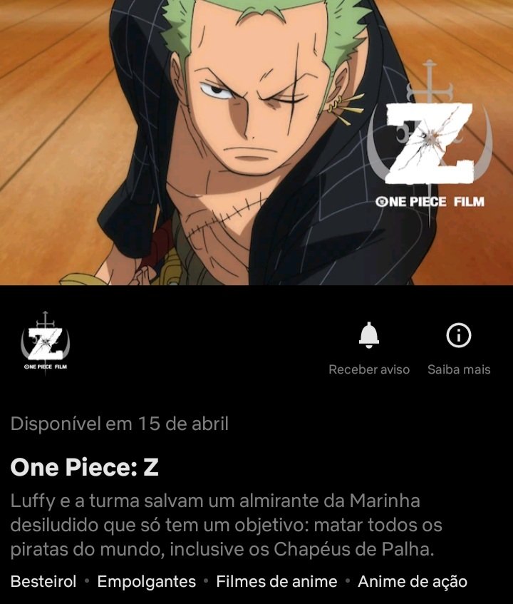 Portal Netflix BR  Fan Account on X: O filme One Piece: Z chega em 15  de abril na Netflix.  / X