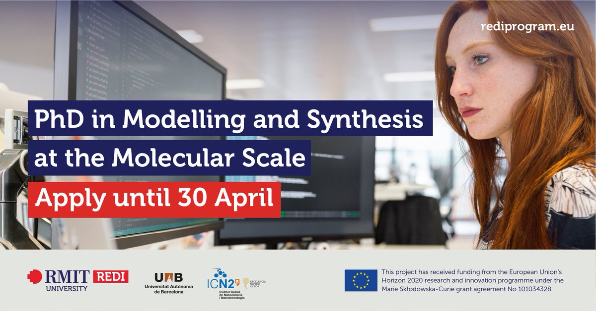 rediprogram's tweet image. At the #REDIprogram we want to provide young researchers with the opportunities they need to upgrade their careers 🙌🏾 Here’s one of them: a #PhDposition in modelling and synthesis at the molecular scale at @icn2nano @uabbarcelona in Spain! 
Apply here !👇 rediprogram.eu/vacancies/mode…
