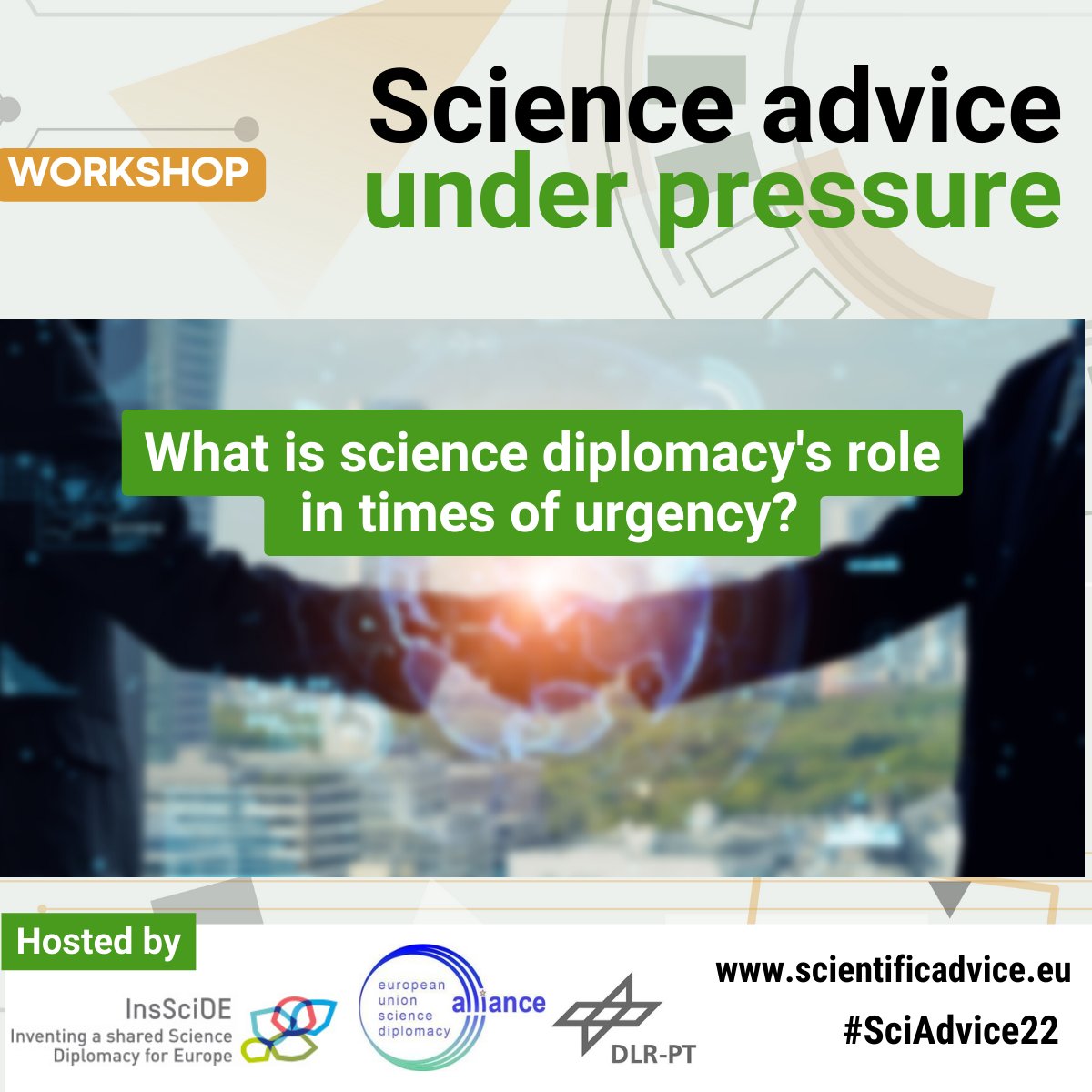 ❓What can #ScienceDiplomacy really achieve, and can it help us anticipate advancements for better futures?

👉<a href="/DLR_en/">DLR - English</a> &amp; <a href="/insscide_eu/">InsSciDE Project</a> in partnership with  <a href="/SciDipAlliance/">European Union Science Diplomacy Alliance</a> are organising a workshop on #ScienceDiplomacy during #SciAdvice22.

More info: scientificadvice.eu/programme/para…