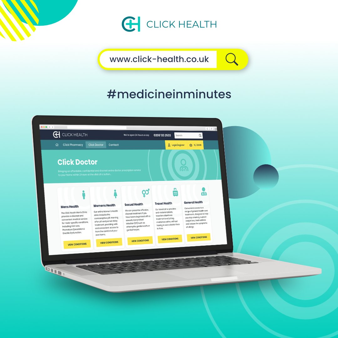 Our online Click Doctor service offers you to gain access to prescription medicines safely wiothout the need to see a doctor. We provide free private prescriptions for conditions such as cystitis (UTI), ED treatments, hair loss, sexual health treatments, migraine headaches and mu