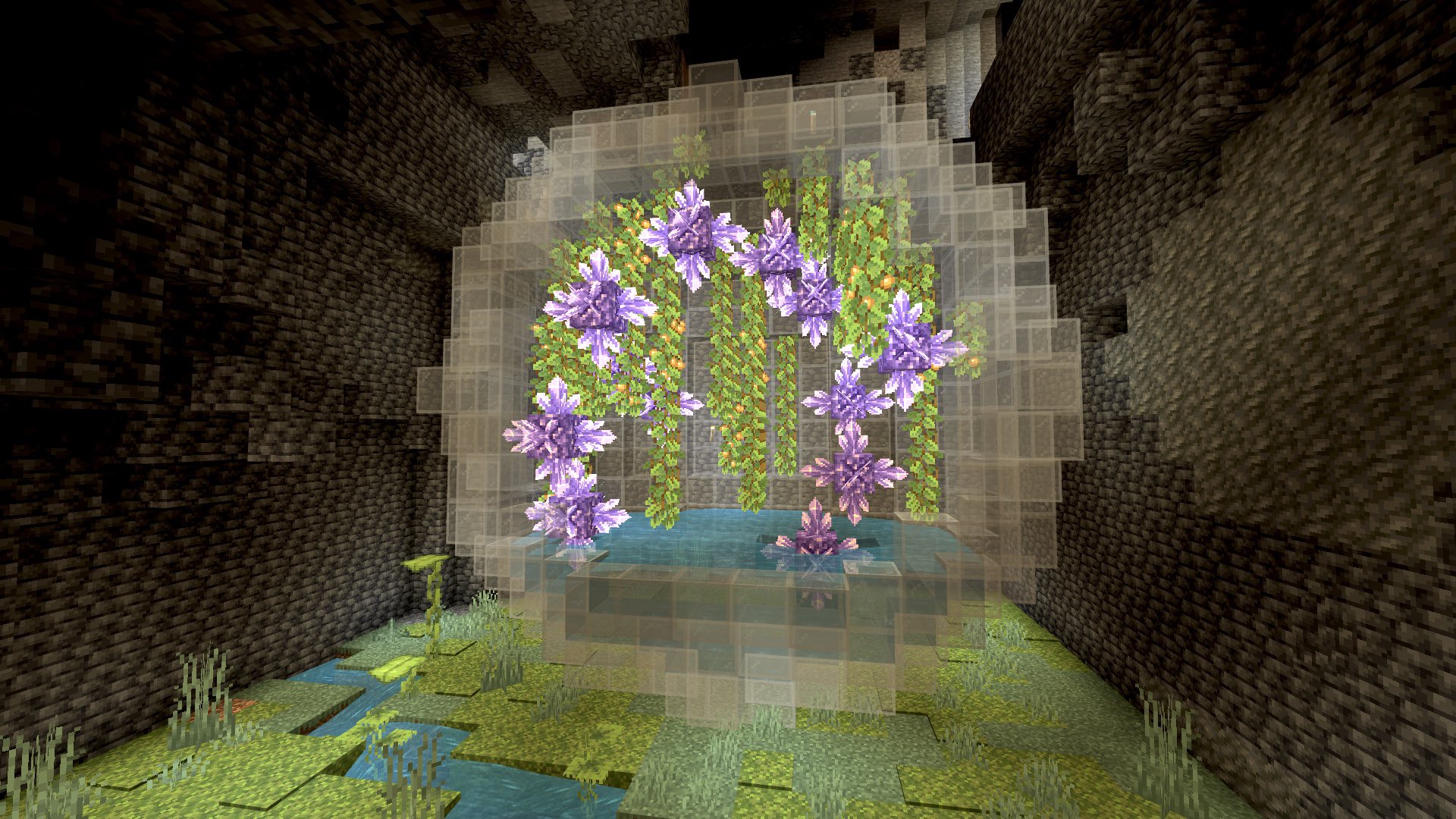 アンジー 家の下が アメジストジオードでした ﾋﾞｯｸﾘ 少し装飾 秘密の場所っぽい 周りはそのうち Minecraft マイクラ マイクラ マインクラフト サバイバル T Co Plnfxbguu6 Twitter