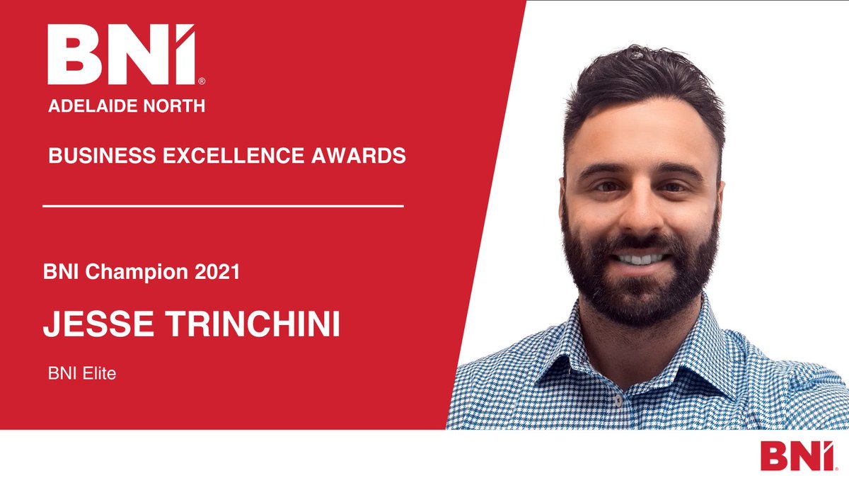 Congratulations to Jesse Trinchini from Social Medic, member of BNI Elite, for winning the BNI Champion award for BNI Adelaide North in 2021! #BNIAwardsSA