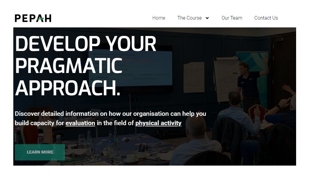 Pragmatic Evaluation in Physical Activity and Health (PEPAH) - new website launched today

pepah.org

Looking forward to new courses and training soon.

#PragmaticEvaluation | #PhysicalActivity | #Health