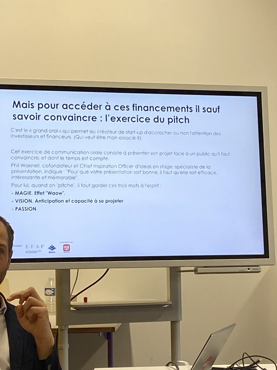 LE PITCH 🎤
Un exercice de #communication orale  super important pour un.e créateur/trice de #startup 👍🏻
<a href="/ArnaultChatel/">Arnault Chatel</a> <a href="/VincentMontet/">Vincent MONTET</a> @jeremymaduro 

#MBADMB #SEMINAIRE #PITCH