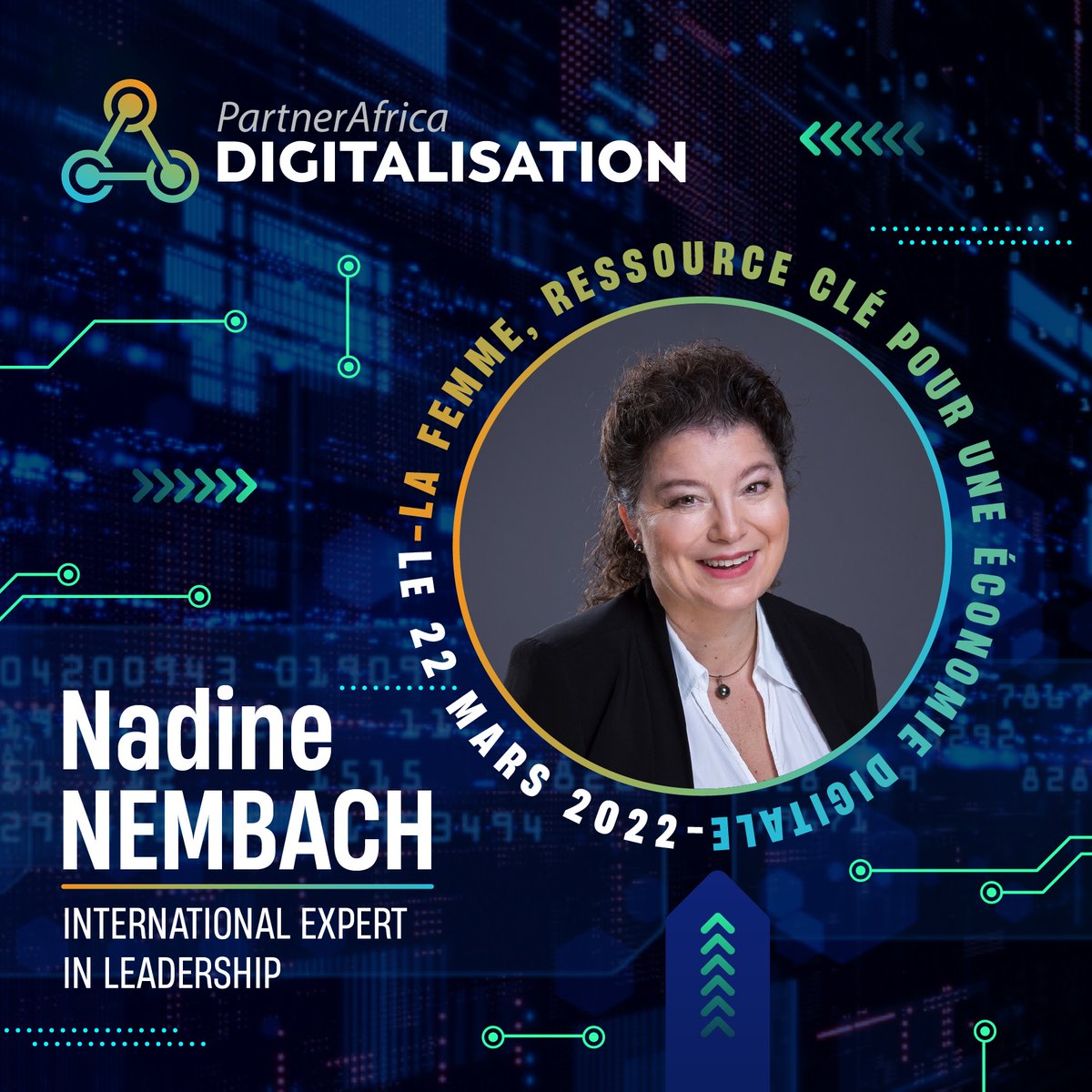 DSI_Tunisie's tweet photo. Journée « La femme, ressource clé pour une économie digitale » le mardi 22 Mars 2022.
Retrouver @Nadine_Nembach dans son keynote « On the road to female leadership, a neverending story »
Inscription : https://t.co/ZncAOoUVKH
#ClubDSITunisie #FemmeIT #WomenLeadership #ATFI #EMA https://t.co/YNh0auvvn5