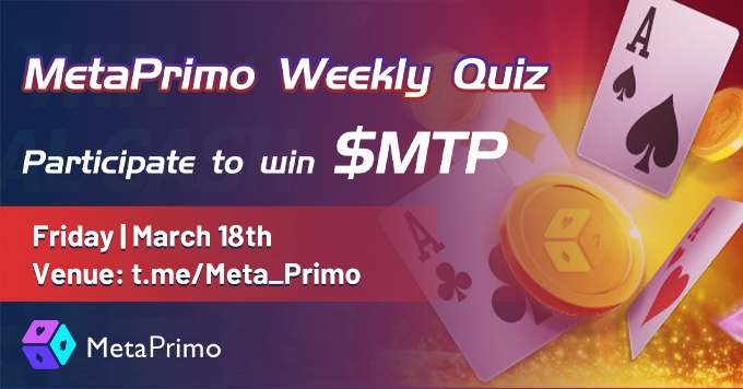 Meta_Primo's tweet photo. 🥳#MetaPrimo Weekly #GamerParty 1⃣
🗓 March 18th, 2022
✅Follow
@Meta_Primo
✅Join https://t.co/CEfKjaOvER
✅Comment your questions & tag 3 friends
🥳W'll select and answer 10 Qs in the comments
🎁$5 in $MTP for each picked Q
#Giveaways #P2E https://t.co/1VD8i8wtIy