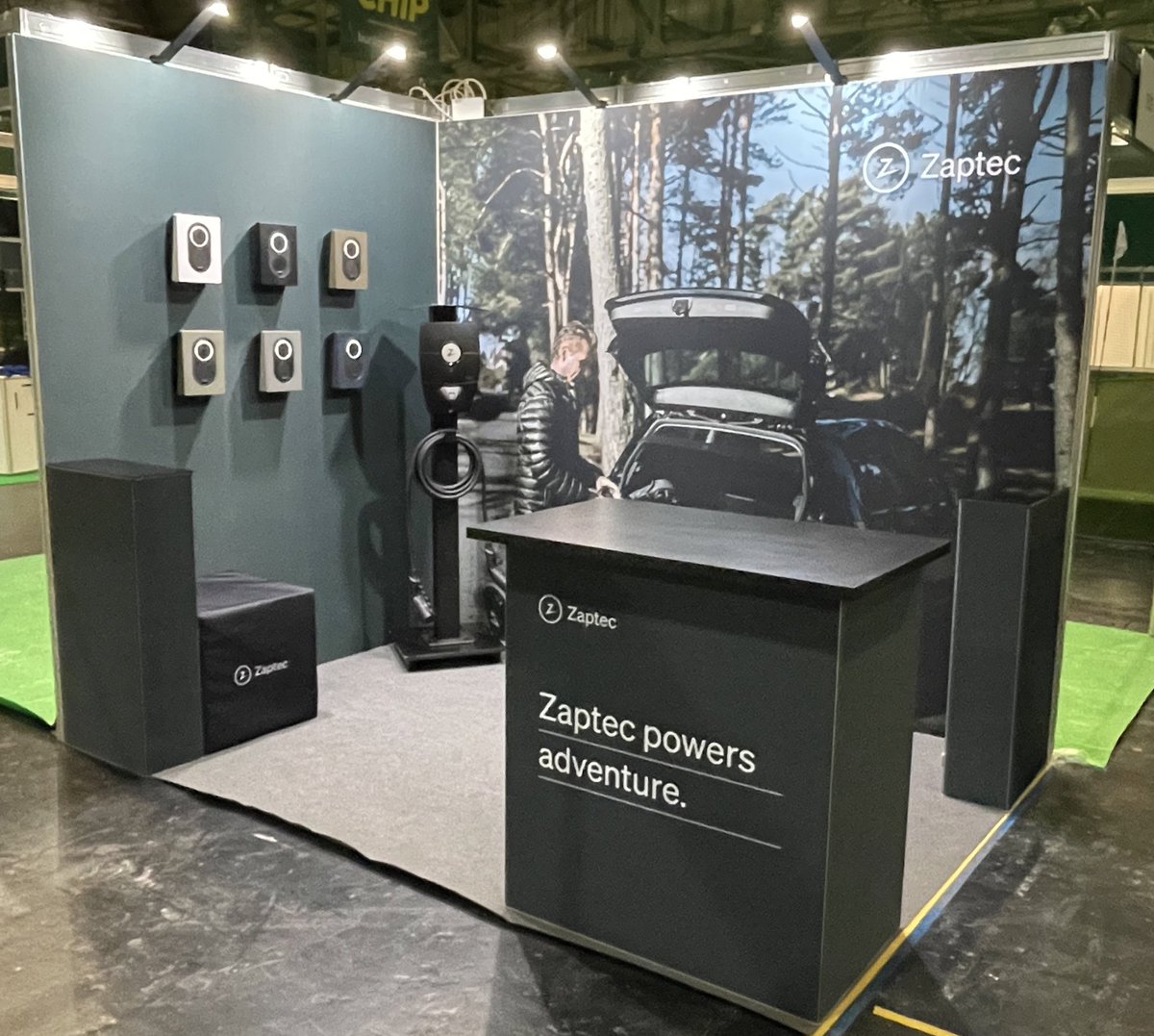 Excited that the @gozaptec stand is all set up for #bunkeredlive in Glasgow this weekend.  If you or your golf club are attending and want to talk about EV charging come and say hello.
