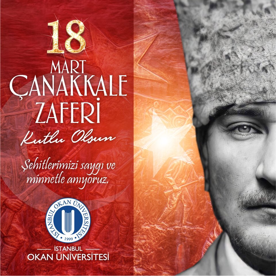 İstanbul Okan Üniversitesi (@okanedu) on Twitter photo #18MartÇanakkaleZaferi ’nin 107. yıl dönümünde, Gazi Mustafa Kemal Atatürk ve tüm şehitlerimizi saygı ve minnetle anıyoruz.
#ÇanakkaleGeçilmez #İstanbulOkanÜniversitesi #İşYaşamınaEnYakınÜniversite #18MartÇanakkaleZaferi ’nin 107. yıl dönümünde, Gazi Mustafa Kemal Atatürk ve tüm şehitlerimizi saygı ve minnetle anıyoruz.
#ÇanakkaleGeçilmez #İstanbulOkanÜniversitesi #İşYaşamınaEnYakınÜniversite