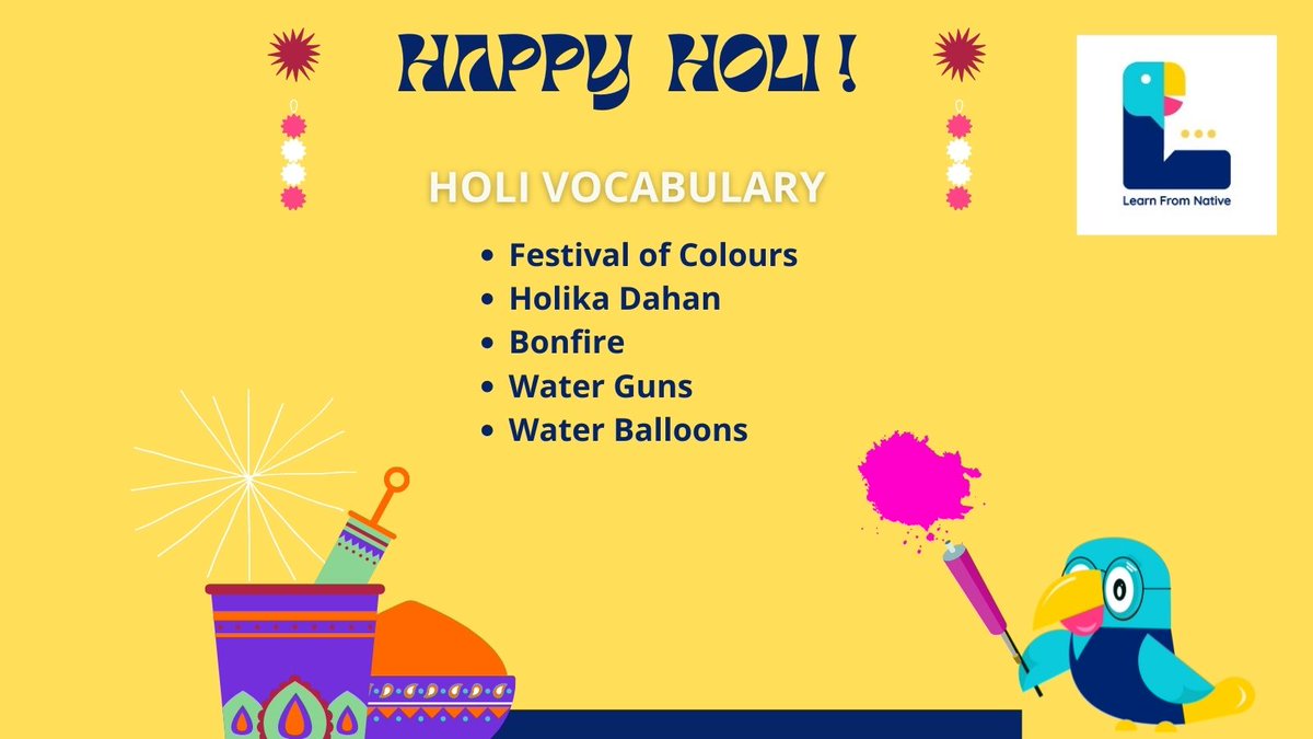 LearnFromNative's tweet photo. May the splash of Holi colors brighten your life with happiness and prosperity. Happy Holi to you and your family!
#learnfromnative #happyholi #holi2022 #festivalsofindia #festivevibes https://t.co/E6ERyfyyHf