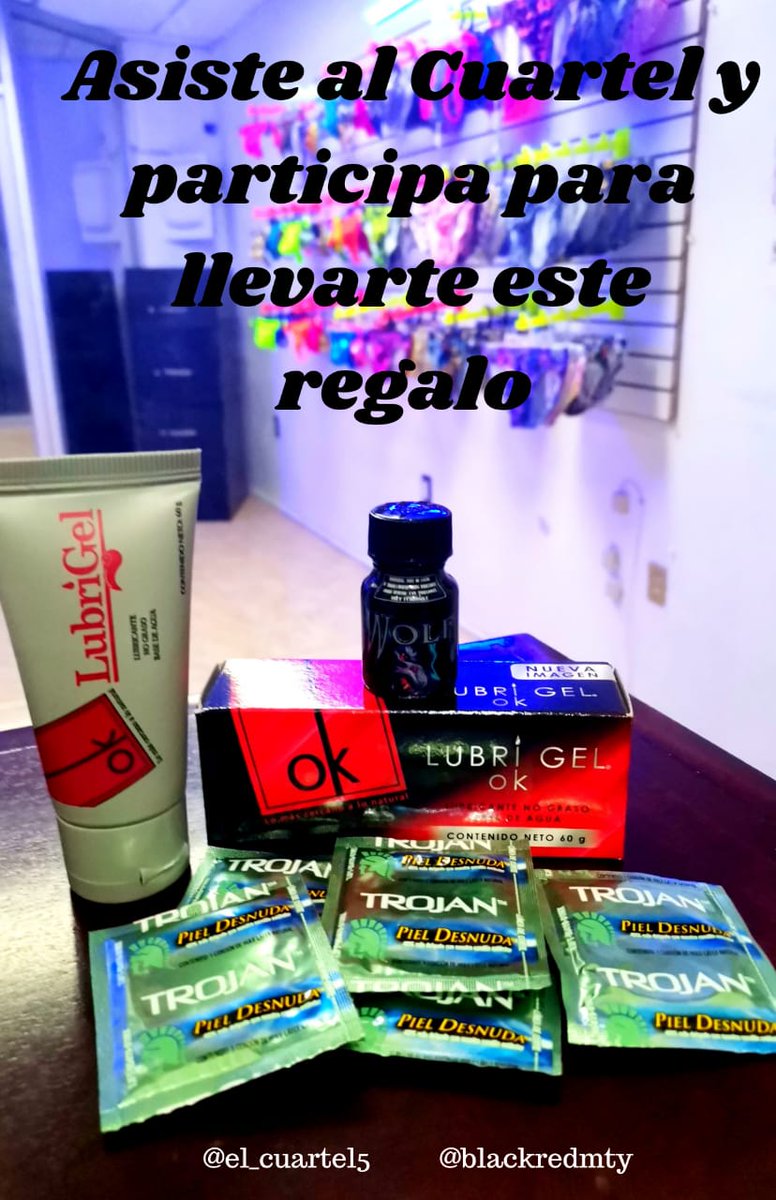 Asiste <a href="/el_cuartel5/">El CUARTEL</a> mañana Viernes 18 de Marzo y participa para ganarte este KIT: 1 Popper + 1 lubricante + 5 condones

Viernes estamos de 1 PM a 4 AM  

<a href="/CrRegiolandiaM/">Matt</a> <a href="/RegiolandiaMTY/">العقص</a>  estamos en Isaac Garza 1028 entre Diego de Montemayor y Manuel Doblado COVER $50