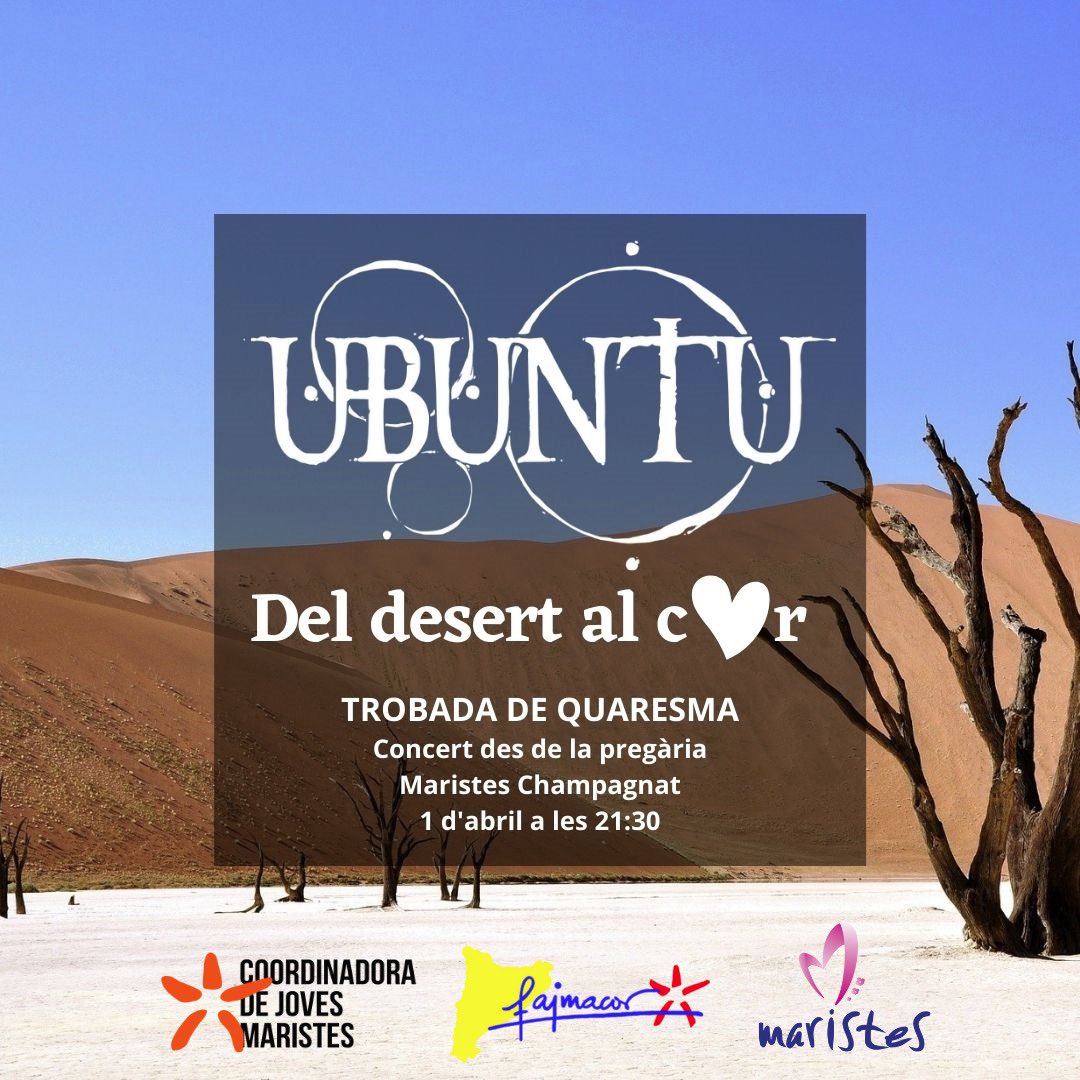 maristesenxarxa's tweet photo. El proper divendres 1 d’abril celebrarem la Trobada Quaresma a @maristesbdn amb Ubuntu.  
Un concert des de la pregària amb un itinerari del Desert al Cor, a través de la música, mirada i paraula.
T’hi esperem!

#AmbCristRenovemlamirada
#PasquAvellanes2022 https://t.co/dG7eRE7gtl
