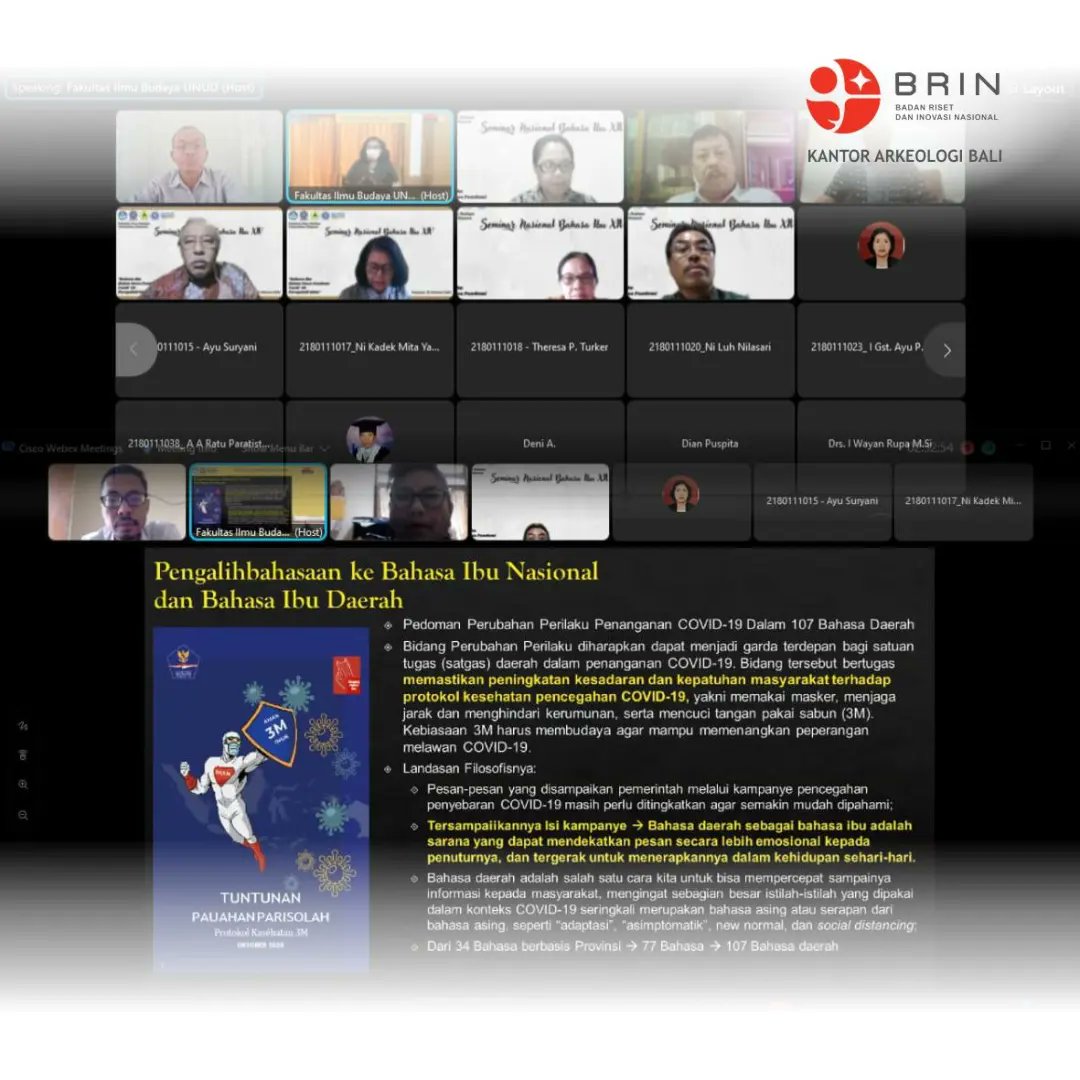 balarbali's tweet photo. Peneliti BRIN Bali Mengikuti Seminar Nasional Bahasa Ibu (SNBI) ke-XIV, yang diselenggarakan oleh Fakultas Ilmu Budaya, Universitas Udayana. SNBI di tahun ini mengusung tema "Bahasa Ibu dalam Masa Pandemi Covid-19: Perspektif SDGs”. https://t.co/BN6pqfNNus