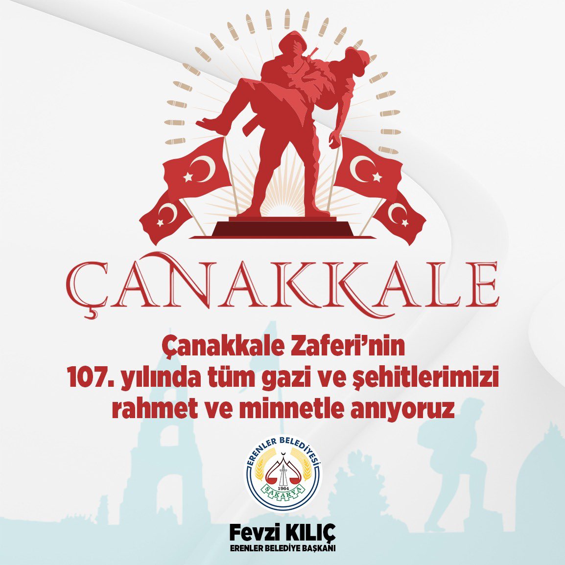 Çanakkale Zaferi'nin 107. yıl dönümünde Gazi Mustafa Kemal Atatürk'ü, aziz şehitlerimizi ve kahraman gazilerimizi rahmetle anıyorum.

#18MartÇanakkaleZaferi’miz kutlu olsun.