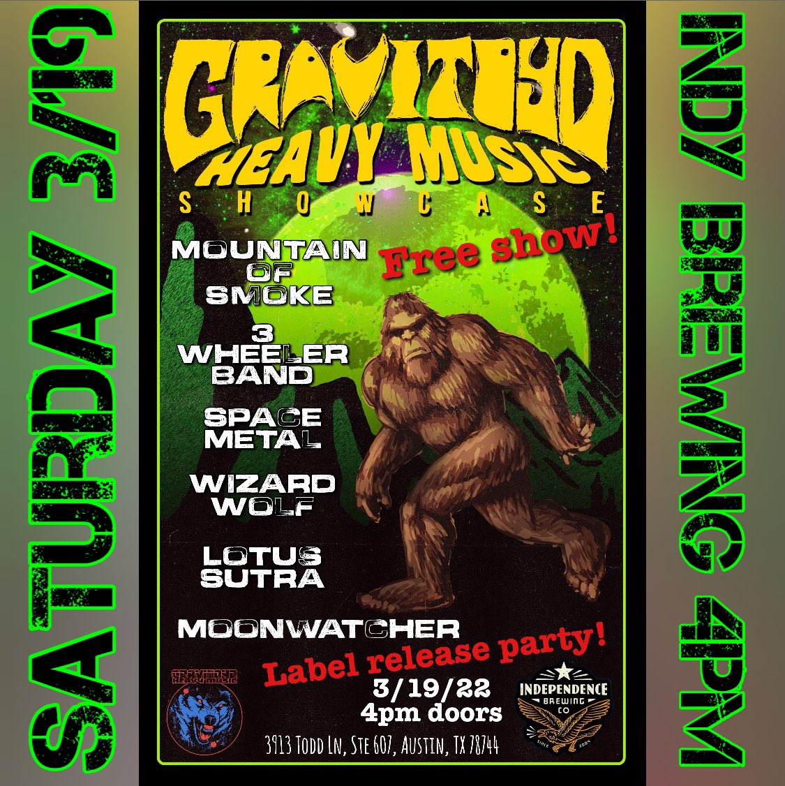 gravitoyd's tweet photo. Saturday 3/19 @indybrewing #gravitoydheavymusic label release party, FREE! @MountainOfSmoke @3WBand @SpaceMetalNOLA @wizardwolf @moonwatcher1970 @lotussutraband #stonerrock #doommetal #sludgemetal https://t.co/605ObE870N