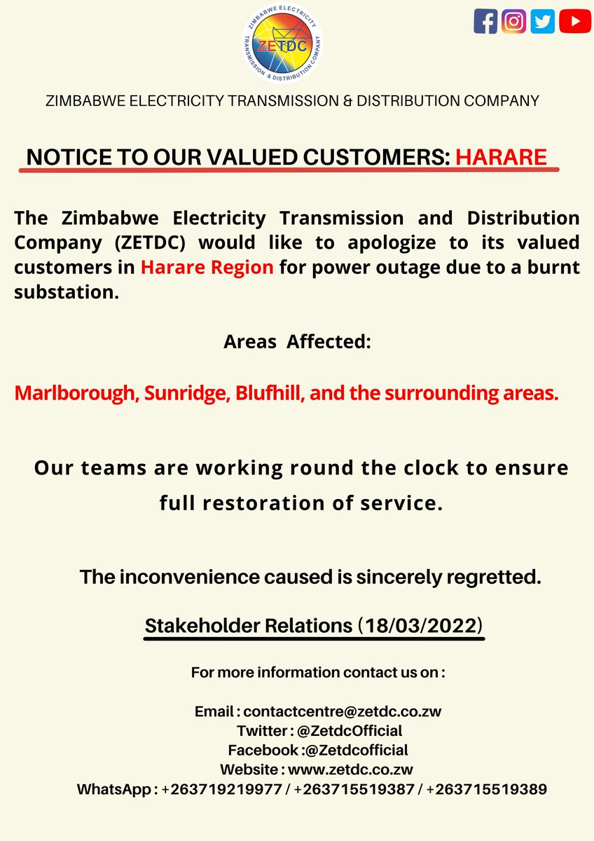 AsterXe_dex's tweet photo. #PowerUpdate #Marlborough #Sunridge #Blufhill
#Harare residents in the mentioned areas kindly take note. @OfficialZESA @zeraenergy @HeraldZimbabwe @NewsDayZimbabwe https://t.co/syN6QmZhLz