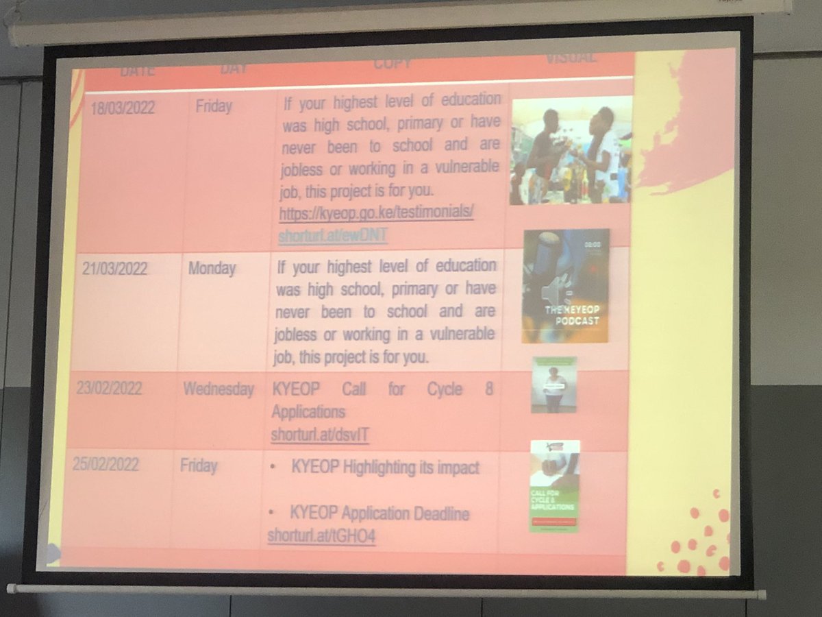 moseskemibaro's tweet photo. The ‘KYEOP’ group gets us started this morning on the last day of the Public Relations Society of Kenta digital and social media training. They had everything in their digital strategy including a podcast and TikTok video! @prskkenya #socialmedia #pr #digitalmarketing https://t.co/kGxqtZcgW7