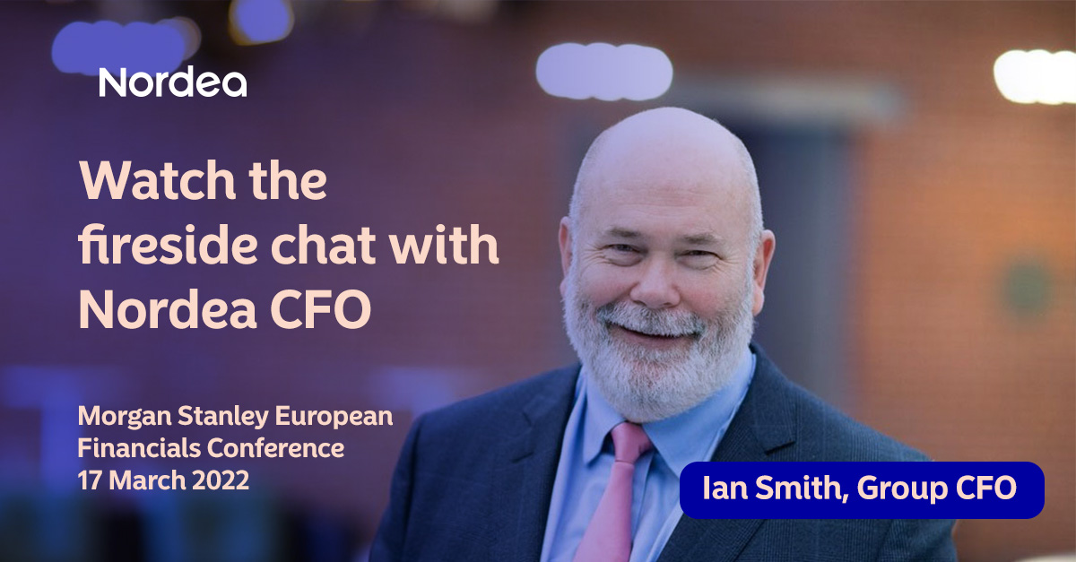 Nordea CFO Ian Smith joined Morgan Stanley for a fireside chat at their 2022 European Financials Conference yesterday.
If you missed the conversation, you can watch the replay here: bit.ly/3ifcKRV