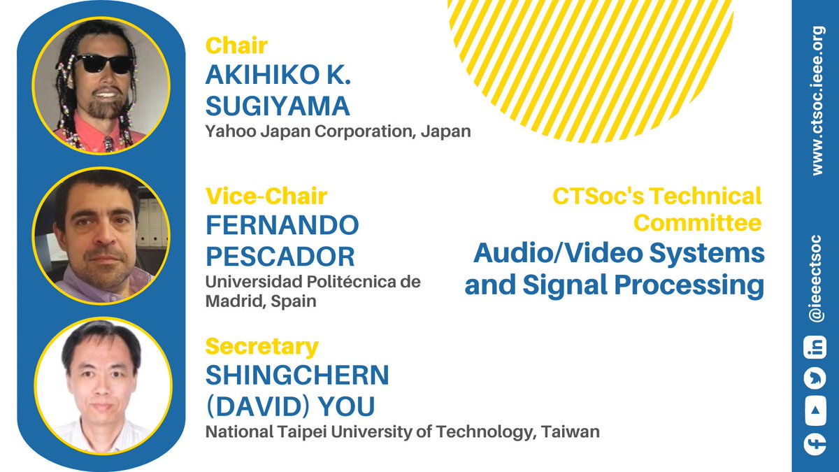 #IEEE #CTSoc Audio/Video Systems and #SignalProcessing Technical Committee is a cluster of engineers, practitioners, technologists, scientists, researchers from Industry and Academia around the world. 
Become a member: ctsoc.ieee.org/technical/tech…
#ConsumerTechnologySociety #AVS