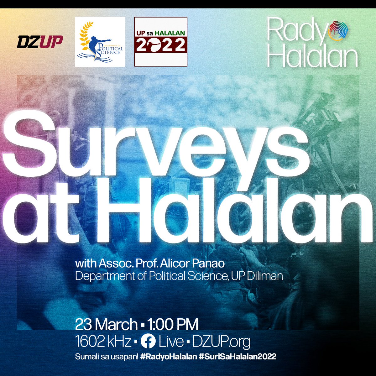 dzup1602's tweet photo. Para sa ikalawang episode ng Radyo Halalan, pag-usapan natin ang kahalagahan at kahulugan ng pagsasagawa ng mga survey bago ang eleksyon.

#Makisali at #Makisuri sa 1602 kHz, https://t.co/Z8qyaJ8CZl, o panoorin sa DZUP.

#UPSaHalalan #RadyoHalalan #DZUP1602 #SuriSaHalalan2022 https://t.co/OAmWcvUrwo