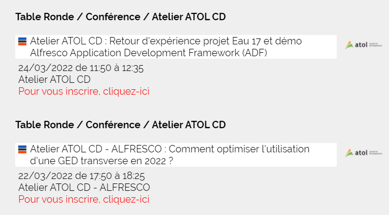 atolcd's tweet photo. 📌Salon @Documation2022 du 22 au 24 mars ✅ Retrouvez nos équipes sur le Village Partner @Hyland à l'occasion de 2 ateliers et pendant toute la durée du salon ➡️ https://t.co/CACkxjQ0DC @Alfresco https://t.co/zeYV4Z7ztB