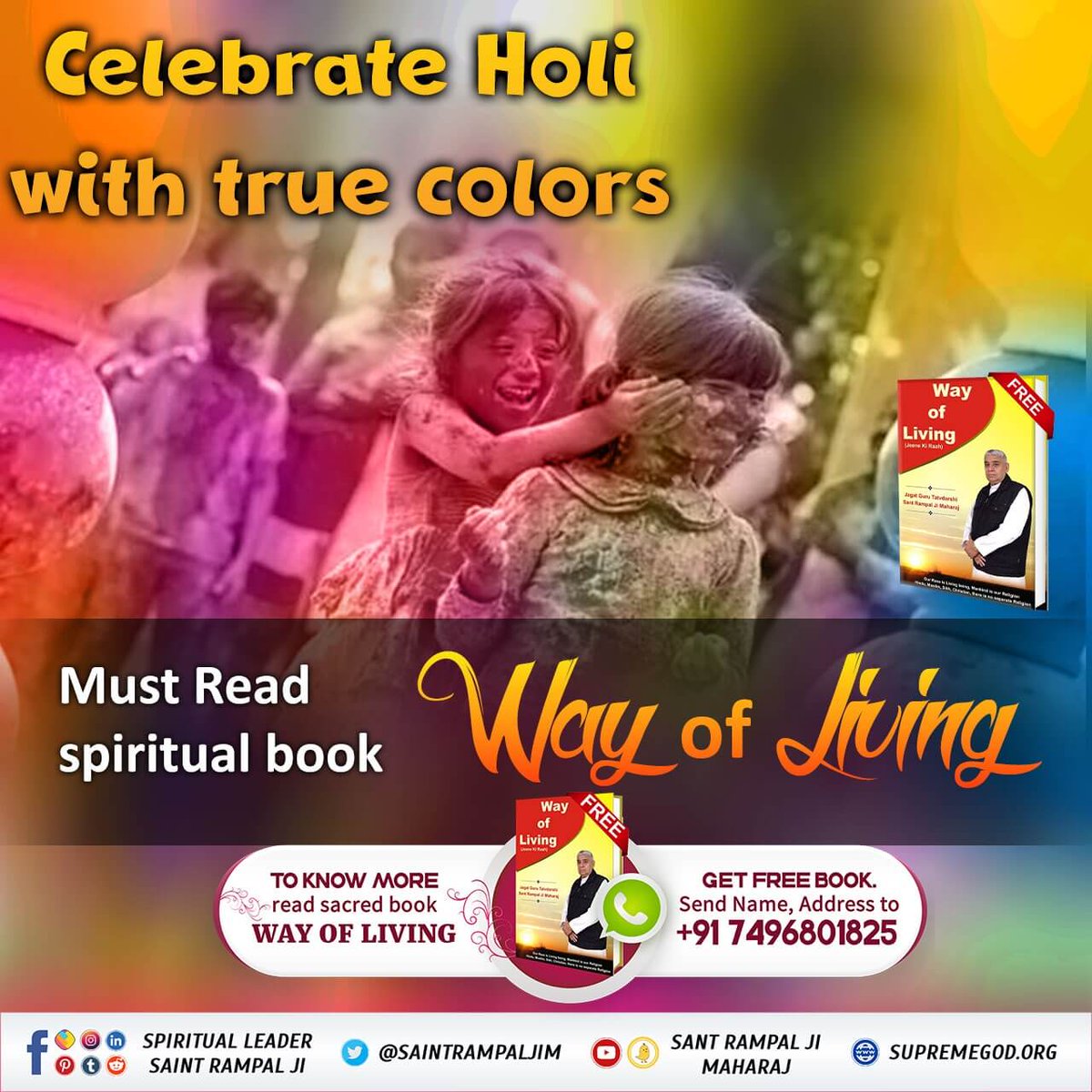 #राम_नाम_की_होली
"Ram rang Holi" - This is the real Holi where the soul is colored in the love of God which never fades.
Watch Satsang by <a href="/SaintRampalJiM/">Sant Rampal Ji Maharaj</a> on MH 1 Shraddha tv 02:00 pm.