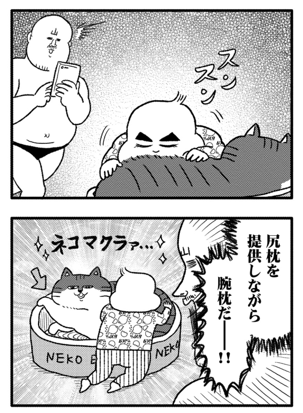 ネコの腕枕は最高だぜ
#ヒゲ母ちゃんがんばりマッスル2 