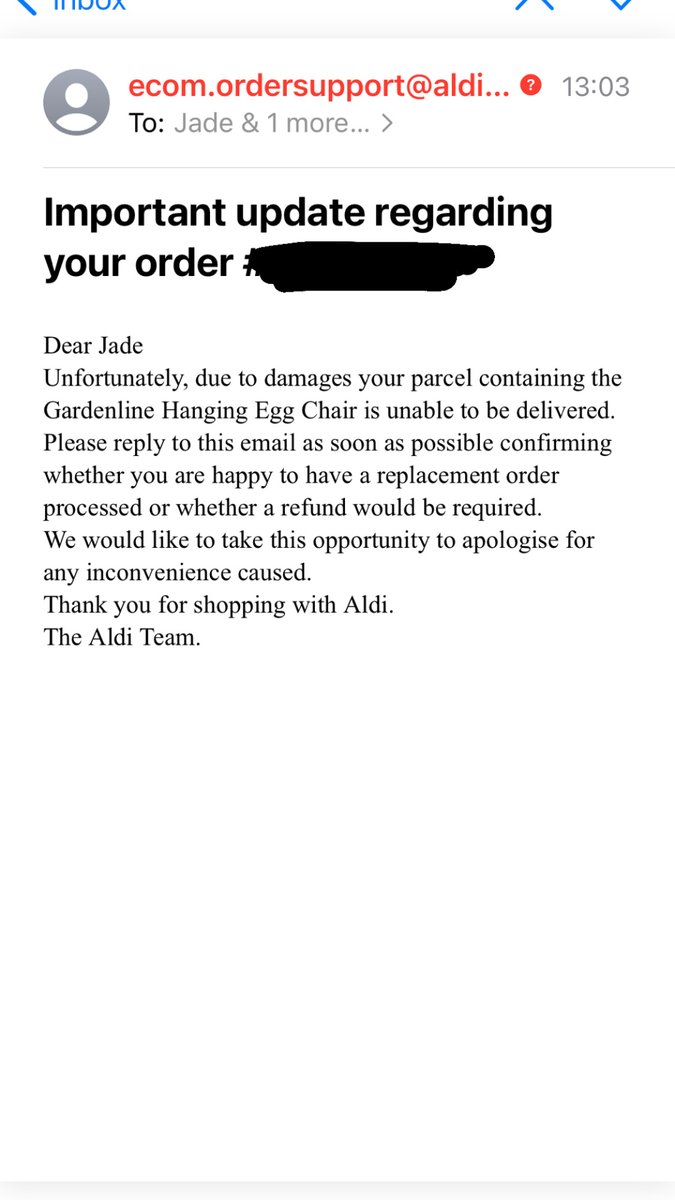 jade_scuffil's tweet photo. @AldiUK please can you confirm whether this email is legitimate or not? Thank you. https://t.co/NFG2eH5Yz1