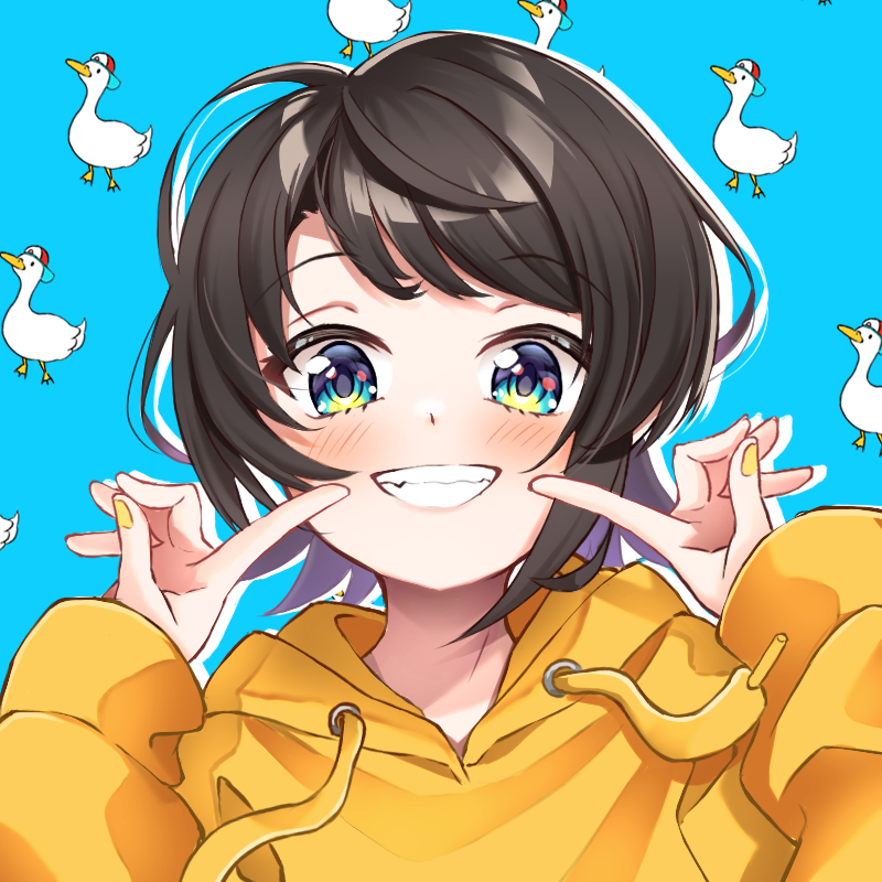 oozora subaru 1girl swept bangs smile short hair bangs duck bird  illustration images