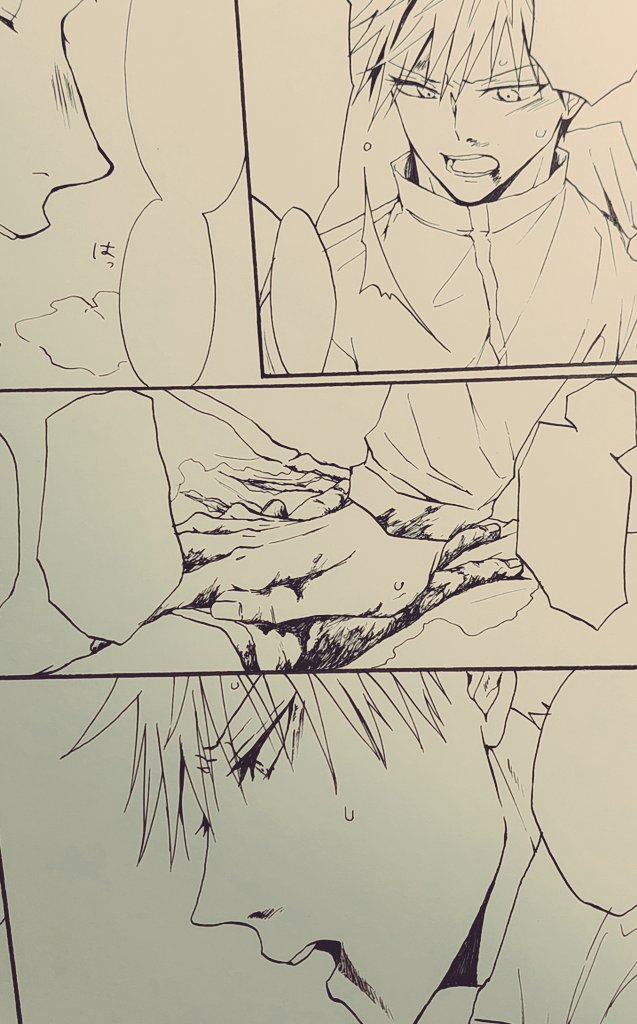 新刊、ちょろっとだけ原作程度?の流血シーンがあるんですが(絵が下手なのでそんなグロくは見えないという配慮✋)とても性癖……綺麗な顔の男が雑に拭って躙られた鼻血と他人の傷口抑えて二人とも手が染まるの性癖です……(小声) 